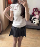 蝶嬌諾（DIEJIAONUO）連衣裙子女夏季2025新款韓系多巴胺純欲風(fēng)美式甜辣妹穿搭女套裝 白色上衣+裙子+腰帶 S 曬單實拍圖