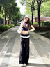 LDBE設(shè)計感蕾絲花邊拼接闊腿褲女夏季2025新款寬松高腰直筒黑色長褲潮 黑色 M 曬單實拍圖