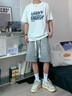 牛仔短褲男夏季薄款潮牌直筒寬松休閑短褲男日系復(fù)古工裝五分褲男 藍(lán)色 3XL 曬單實拍圖