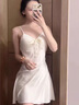 莫代爾性感睡衣女2025年春夏季新款純欲風(fēng)冰絲綢帶胸墊蕾絲吊帶睡裙睡袍 [絲綢款]奶黃色(睡裙+睡袍)2件套 XL 170(建議體重120-140斤) 曬單實(shí)拍圖