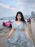 蕓蕁裙子女夏季2025新款法式溫柔風藍色碎花荷葉袖連衣裙夏日新款度假 藍色碎花裙 【精選款】 S 曬單實拍圖