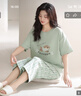 芬騰純棉睡衣女款夏季短袖七分褲薄款可愛(ài)少女休閑大碼家居服套裝 灰綠 M 建議：90-110斤 曬單實(shí)拍圖