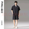 品立（PINLI）條紋短袖襯衫男夏季新款男裝潮牌寬松休閑男士襯衣 黑色 L175 曬單實拍圖