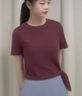 谷卓詩(shī)設(shè)計(jì)感不規(guī)則短袖T恤女2025夏季新款正肩褶皺修身半袖洋氣上衣服 酒紅色 XL （120-130斤） 曬單實(shí)拍圖