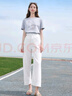 百圖betu女裝2025夏季新款牛仔闊腿褲高腰顯瘦純棉九分褲褲子2505X14 白色 L 曬單實(shí)拍圖