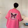 Shelley Jones臟粉色蝴蝶印花短袖t恤男士夏季新款潮牌ins水洗做舊圓領(lǐng)半袖體恤 水洗臟粉色 XL [推薦120-140斤] 曬單實(shí)拍圖