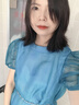 茶·愫【帕斯蒂爾】puretea茶愫真絲柔霧感泡泡袖扎染連衣裙2025夏新款 灰藍(lán) M 曬單實(shí)拍圖