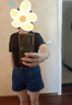 QTQP劉亦菲明星同款蝴蝶結牛仔短褲女夏季薄款a字高腰寬松直筒短褲 復古藍 M 曬單實(shí)拍圖