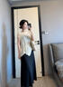 欣妃羽欣妃羽慵懶感針織罩衫吊帶連衣裙套裝女優(yōu)雅度假兩件套 米+黑  XL 曬單實(shí)拍圖