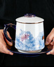 京峰閣 茶具茶杯 高檔羊脂玉瓷家用送禮陶瓷水杯辦公杯茶水分離泡茶杯 海川杯-國色留香 曬單實拍圖