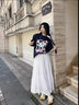 半身裙韓系甜美溫柔風(fēng)刺繡鉤花拼接女夏季中長a字蛋糕裙大擺長裙 白色 均碼 曬單實拍圖
