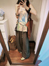 INSISFEMME【通勤松弛感】亞麻棉感2025夏新款無腰頭褶裥設(shè)計(jì)寬松弧形長(zhǎng)褲女 馬德里棕 S 曬單實(shí)拍圖