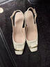 啄木鳥(niǎo)裸色高跟鞋女粗跟小方頭夏季新款溫柔氣質(zhì)方扣一字帶扣包頭女涼鞋 白色 38 曬單實(shí)拍圖