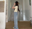 紅袖寬松垂感拖地牛仔褲2025夏季新款女裝萊賽爾中腰顯瘦顯高闊腿長褲 淺牛仔藍070 S 曬單實拍圖