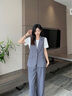 晨芙職業(yè)西裝馬甲套裝女夏季薄款小個(gè)子休閑外穿高級感無(wú)袖馬夾背心潮 灰色馬甲+長(cháng)褲 L 建議100-110斤 曬單實(shí)拍圖