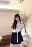 紫涵（ZIHAN）紫涵條紋拼接牛仔a字短裙女2025秋季新款系繩松緊高腰藏青半身裙 藏青 XS 曬單實拍圖