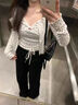 燦圖黑色潮流闊腿休閑褲女夏季高腰顯瘦直筒拼接小個子寬松拖地運(yùn)動褲 黑色 M 【建議90-110斤】 曬單實(shí)拍圖