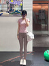 雙秀瑜伽服上衣女絕美顯瘦高彈透氣速干修身運動(dòng)短袖2026新款普拉提 淺粉上衣+海月巖褲子套裝 L 115-125 曬單實(shí)拍圖