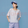 Champion冠軍夏季新款多彩繡花小C logo純色圓領(lǐng)T恤短袖女 淺灰色 S 曬單實拍圖