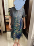 兆君2024春夏真絲新款中式古風(fēng)短袖連衣裙女優(yōu)雅印花桑蠶絲裙子 灰綠 XL 曬單實(shí)拍圖