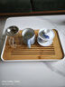 憶壺茶（YIHUTEA）茶盤托盤家用茶臺(tái)帶排水小型瀝水儲(chǔ)水實(shí)木功夫托盤泡茶具竹茶托 大號(hào)茶盤（白色）36.5*24cm 曬單實(shí)拍圖