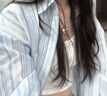 條紋棉麻襯衫女春夏季設計感休閑寬松防曬長袖襯衣薄款上衣外套潮 藍色條紋 L （135-160斤） 曬單實拍圖