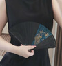 林木島中國風全竹扇子女士日式和風古風古典黑折扇小巧漢服跳舞蹈扇隨身 全竹夾藍金線荷花18cm 曬單實拍圖
