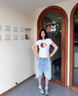 江南先生NewJNXS涼感冰皮短袖T恤夏季男修身正肩刺繡蘋果潮流上衣 白色短款 彈力面料 L 曬單實(shí)拍圖