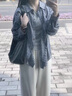 衣品元格子襯衫藍(lán)色韓版復(fù)古慵懶女2025新款早秋寬松休閑松弛感長(zhǎng)袖外套 藍(lán)色 M （90-105斤） 曬單實(shí)拍圖