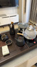 唐豐茶具套裝家用高檔茶臺燒水壺一體茶盤(pán)陶瓷泡茶壺茶杯全套新年禮物 煙雨茶盤(pán)+璃明+黑陶重樓提梁壺14頭 曬單實(shí)拍圖
