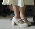 ZHR單鞋女淺口粗高跟瑪麗珍鞋子女復(fù)古方頭增高女鞋 SA37 米色 35  曬單實(shí)拍圖