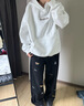 LEMANISMlemanism卡通小狗刺繡水洗牛仔褲男2025春季情侶直筒褲寬松休閑褲 黑色 L 曬單實拍圖