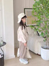 G.DUCKKIDS小黃鴨童裝女童套裝春秋款洋氣兒童衣服女寶寶秋裝卡通兔子兩件套 卡其色 90 (建議寶寶10-12公斤 24-36個 曬單實拍圖