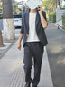 羅蒙春夏休閑西裝套裝男季寬松正裝感百搭韓版青少年潮流西服外套 灰藍(lán)色【西服+白T恤+西褲】 M 曬單實(shí)拍圖