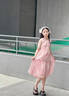 Dudant國際品牌女童夏裝裙子2025新款童裝兒童夏天雪紡公主裙女大童夏季 粉色 130 cm 曬單實(shí)拍圖