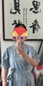 對白法式獨特臟染印花連衣裙女2025夏新款高級小眾泡泡袖A字裙子 水墨藍 L 曬單實拍圖