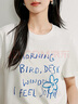 茵曼百搭純棉字母刺繡女裝圓領(lǐng)短袖t恤2025夏季新品襯衣上衣 米白色 M 曬單實(shí)拍圖