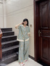 族瑪士睡衣女士夏季純棉短袖短褲長褲家居服夏天寬松薄款加大碼套裝甜美 S83375#兩件套-石綠河藍(lán) 短袖長褲 M 【 建議100-120斤】 曬單實(shí)拍圖
