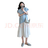 衣百壹（yIBAIyI）孕婦裝2025夏季設(shè)計(jì)感拼接撞色時(shí)尚短袖連衣裙中長(zhǎng)款孕婦裙子夏裝 藍(lán)色 L 曬單實(shí)拍圖