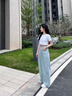 哈魯?shù)夏誊轿餮b褲女夏季新款薄款高腰寬松垂墜感休閑慵懶顯瘦直筒闊腿褲 藍(lán)色 M 95-110斤） 曬單實拍圖