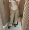 本來BENLAI女士抗皺闊腿褲女2025夏季新款休閑褲女工裝褲BNS650016 暖灰 M 曬單實拍圖