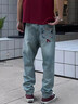 潮牌刺繡牛仔褲男2025春秋新款美式潮牌寬松直筒褲百搭哈倫長(cháng)褲子 16055淺藍 29 建議121-130斤 曬單實(shí)拍圖