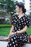 愛特愛（EITIE）時(shí)尚撞色波點(diǎn)A字裙收腰V領(lǐng)長(zhǎng)裙顯瘦連衣裙2025夏季新款B2507626 極簡(jiǎn)黑20 2XL (175) 曬單實(shí)拍圖