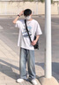 唐號夏季短袖t恤男寬松學(xué)生韓版潮流休閑五分袖男裝體恤衫大碼半截袖 白色 XL 曬單實(shí)拍圖