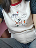 百圖betu女裝2025夏季新款T恤插肩袖撞色趣味純棉短袖上衣女2506T16 米白 S 曬單實(shí)拍圖