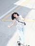 Jret法式甜美水墨印花V領(lǐng)泡泡袖短袖女短款短袖上衣夏季2025 圖片色 L 建議【110-120斤】 曬單實(shí)拍圖