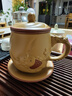 尊壺 紫砂杯茶水分離茶杯手工茶具魚(yú)化龍父親節(jié)辦公禮品盒裝泡茶器 魚(yú)化龍帶碟四件套 段泥 540ml 曬單實(shí)拍圖