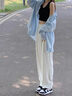 妍莉芬（yanlifen）休閑褲女夏季女裝2025茶系穿搭衣服一整套炸街時尚三件套裝褲子 藍(lán)色襯衫+米白休閑褲 XL 【120-135斤】 曬單實(shí)拍圖
