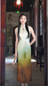 HECO【翠墨山水】新中式2025夏季新品人絲暈染雪紡水滴領旗袍連衣裙女 淺綠色 S 曬單實拍圖