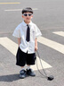 G.DUCKKIDS小黃鴨男童套裝夏季學院風兒童西裝演出服男孩白襯衫黑褲子兩件套 白色襯衫+黑色褲子+領帶 130 建議7~8歲【120-130cm】cm 曬單實拍圖